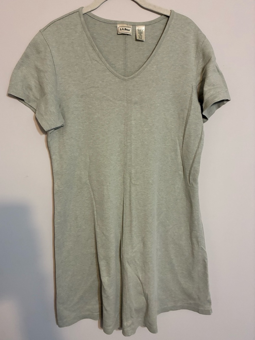 L.L. Bean Mint Green Sage V-Neck Short Sleeve Cotton T-Shirt Dress Medium